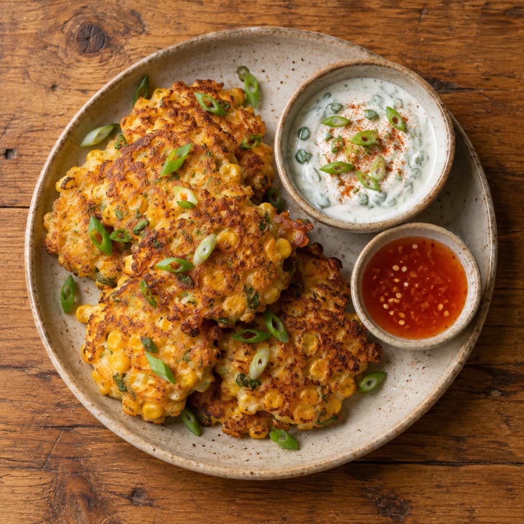 Crispy Sweetcorn Fritters with yoghurt Dip — Lunch Or Light Supper