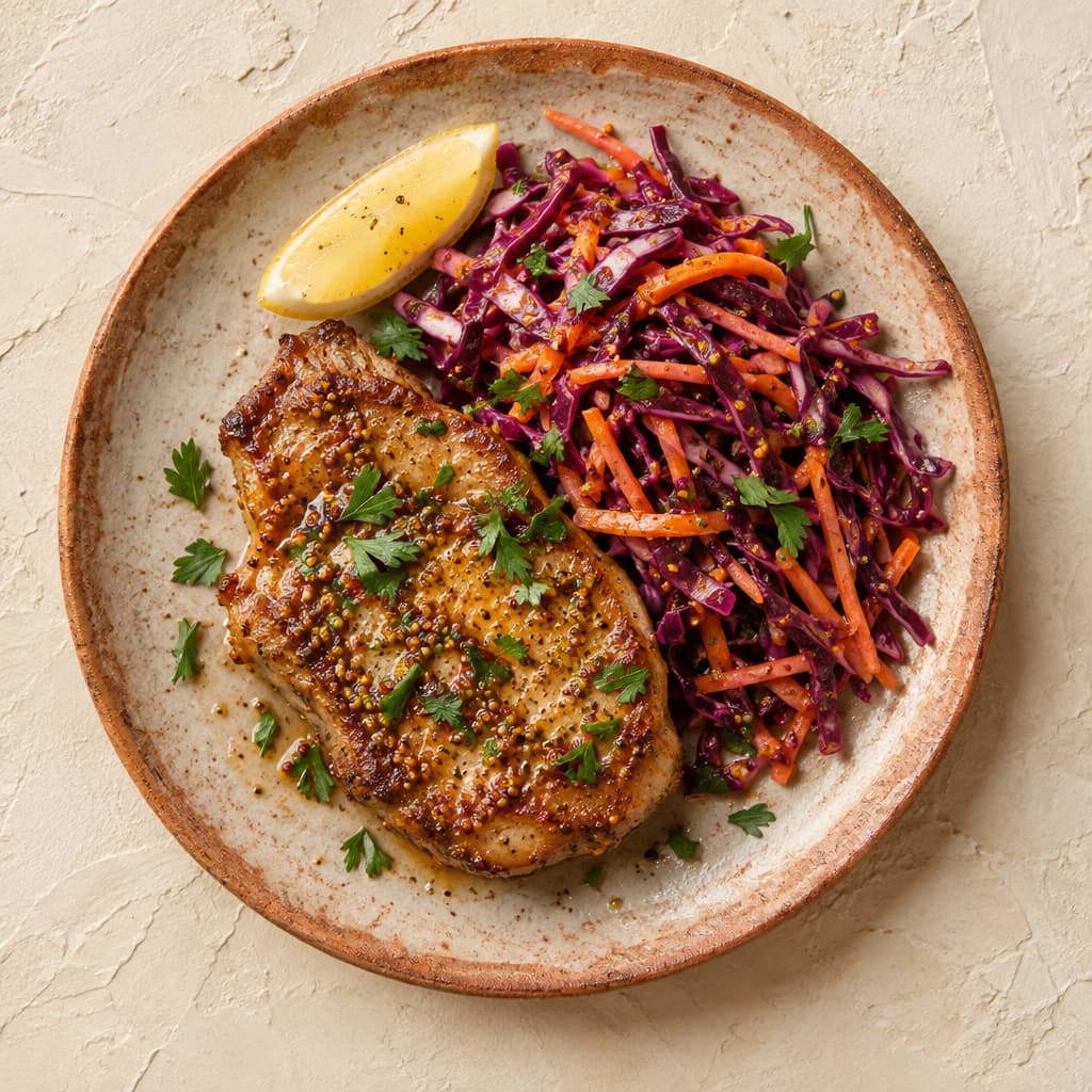 Honey Mustard Pork Chops With Apple Slaw