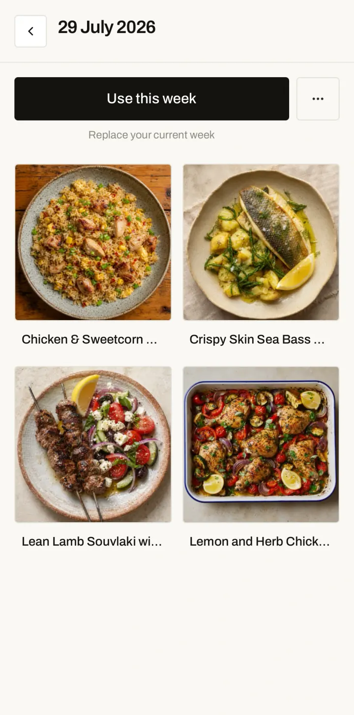 The Chop it weekly meal plan and merged shopping list